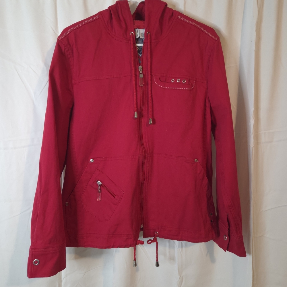 Lana Sport Women's Vibrant Red Hooded Zip-up Utility Jacket Size 14